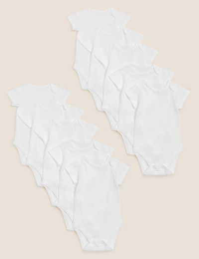 10pk Pure Cotton Short Sleeve Bodysuits (6½lbs-3 Yrs)